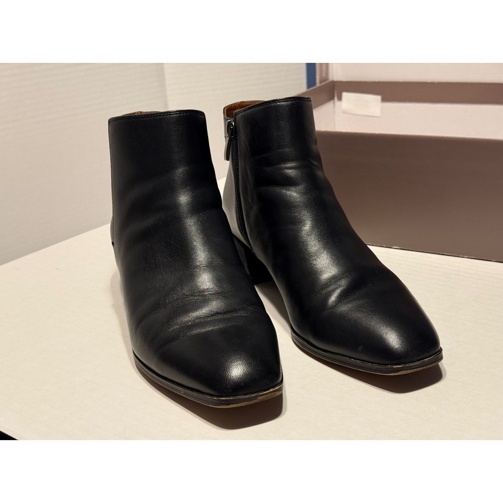 Franco Sarto Womens Nico Ankle Boot 10 Black Leather Square Toe Block Heel Zip